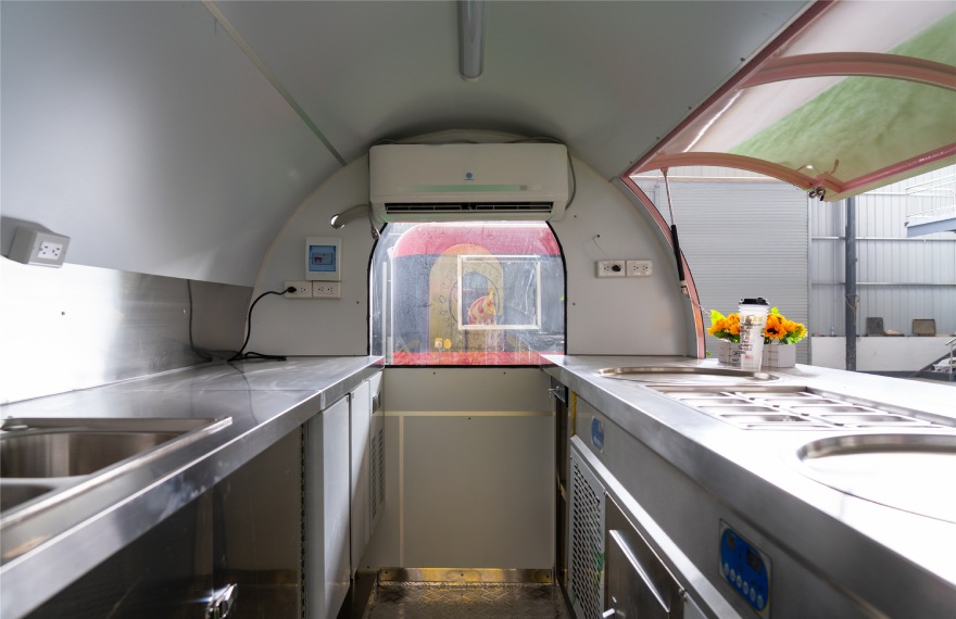 small ice cream trailer interior